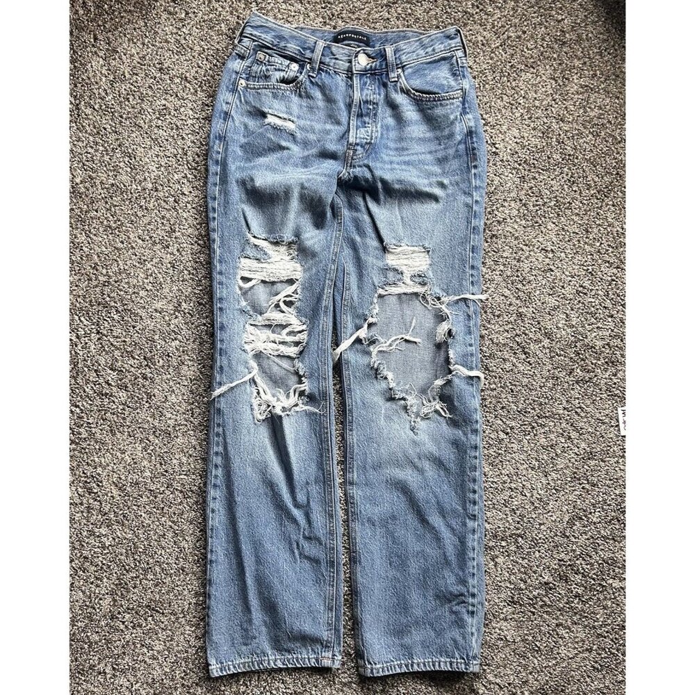 Aeropostale 90s Baggy Distressed Jeans Size 2 Regular